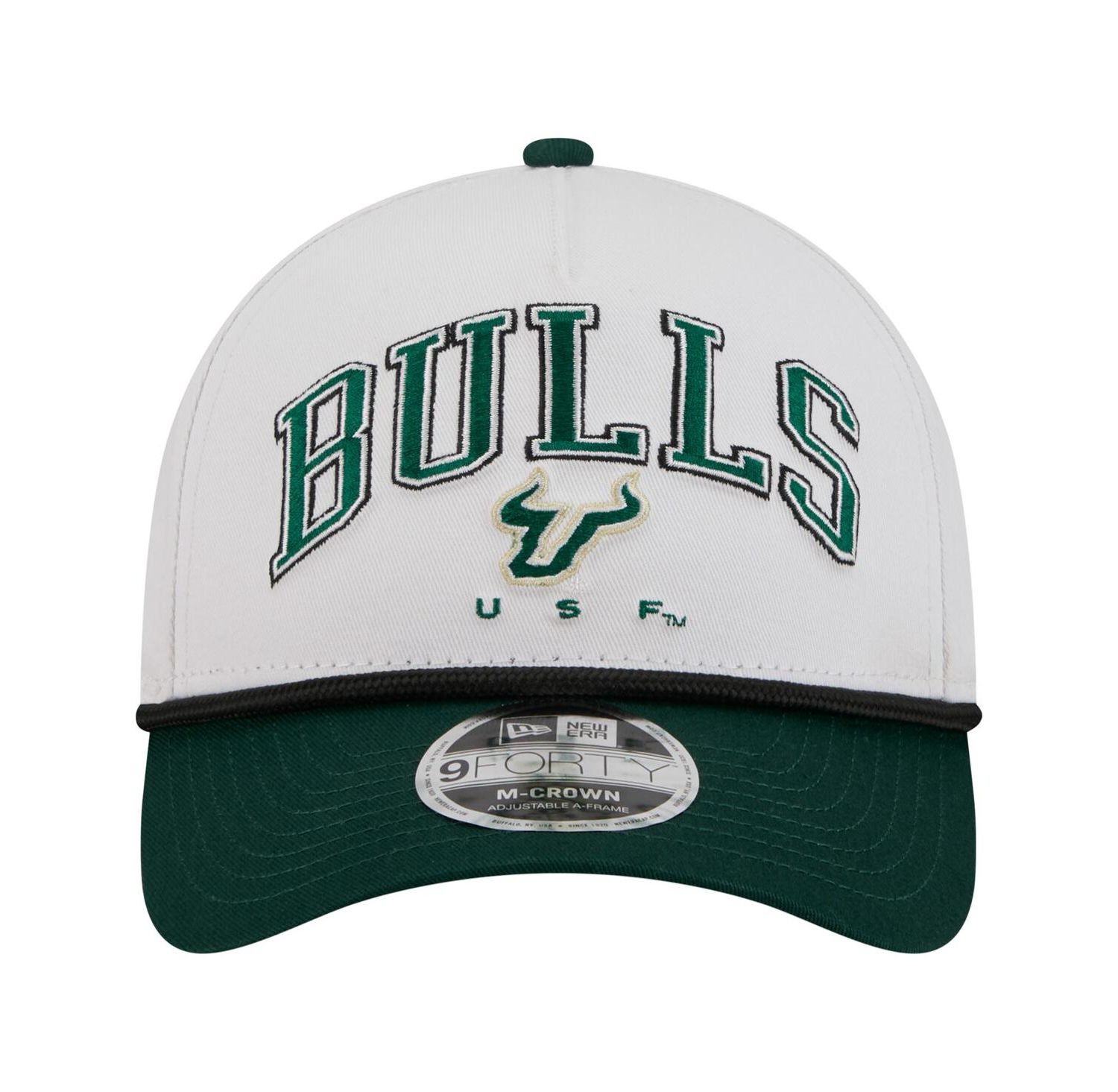 Men's White/Green South Florida Bulls Arch Two-Tone Rope 9FORTY A-Frame M-Crown Adjustable Hat