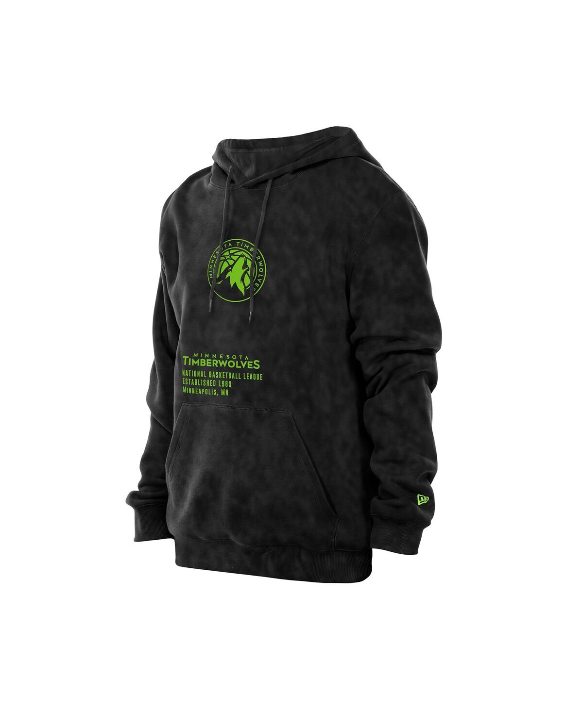 New Era Men's Black Minnesota Timberwolves Sport Night Mineral Wash Pullover Hoodie In Black