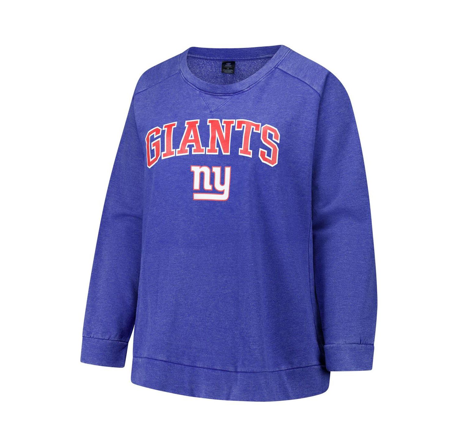 Women's Royal New York Giants Plus Size Acid Wash Raglan Sweatshirt