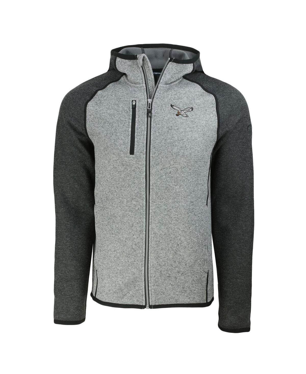 Cutter & Buck Men's Heather Gray/heather Charcoal Philadelphia Eagles Throwback Mainsail Sweater-knit Full-zip Hoo In Gray