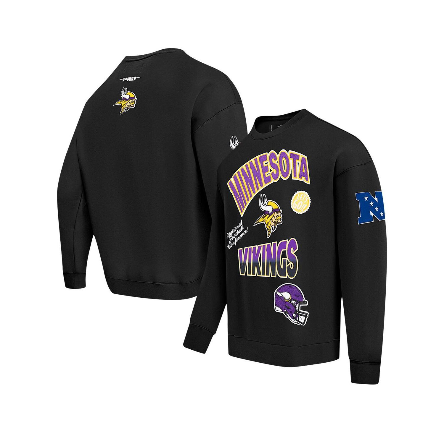 Men's Black Minnesota Vikings Turn It Up Drop Shoulder Pullover Sweatshirt