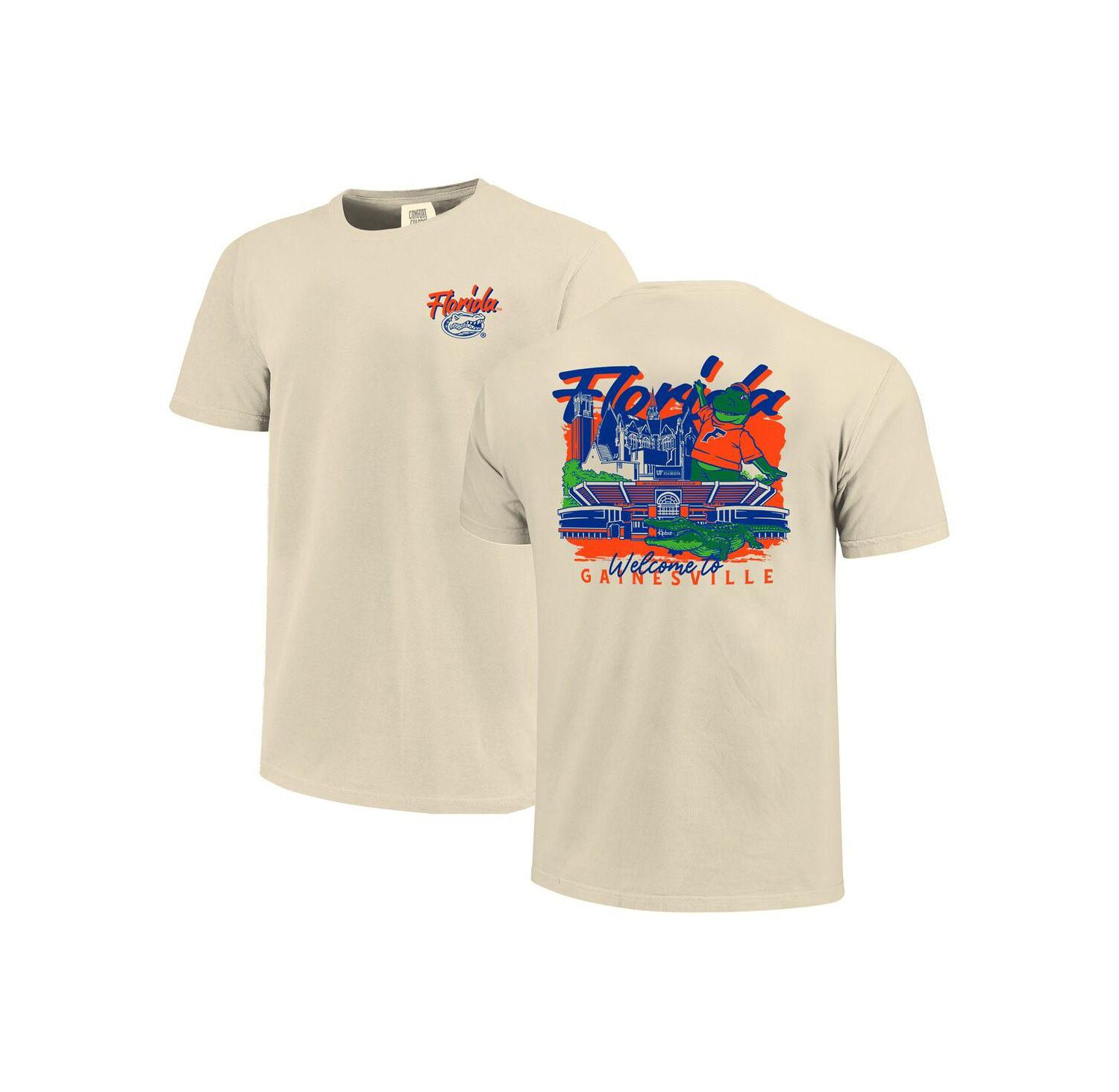 Men's Natural Florida Gators Comfort Colors Hand-Drawn Campus Stack T-Shirt