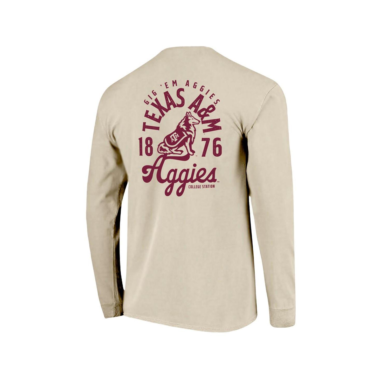 Men's Natural Texas A&M Aggies Comfort Colors Mascot Overlay Long Sleeve T-Shirt