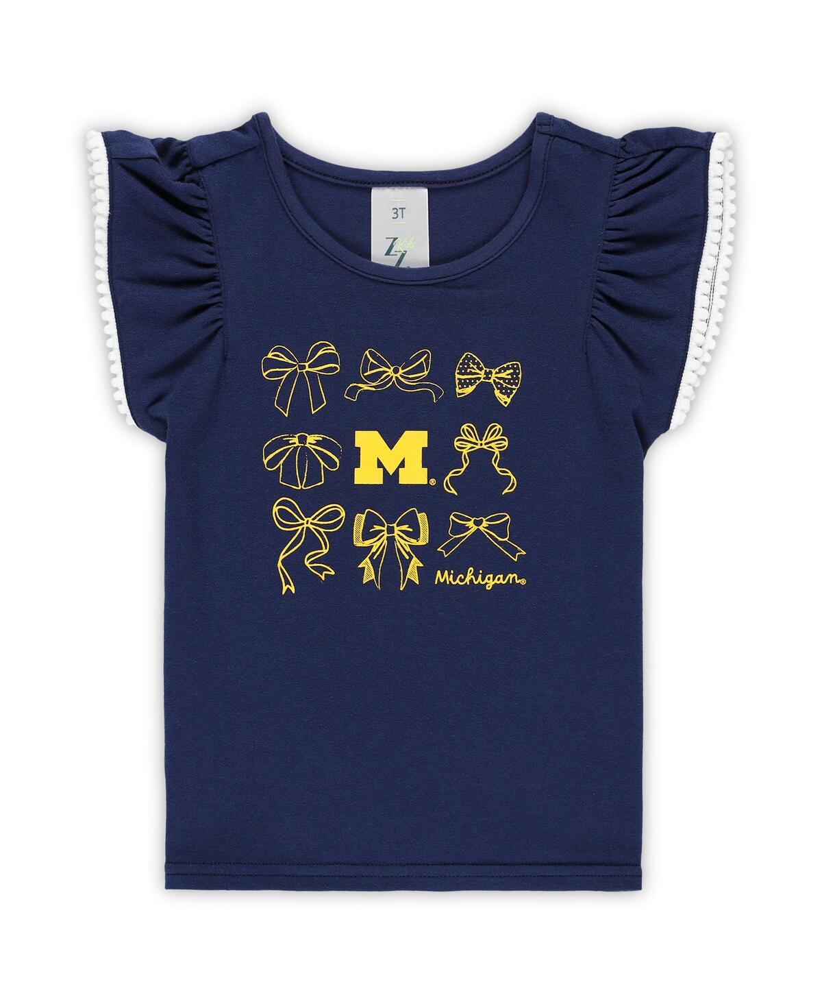 Zoozatz Girls Toddler 2-piece Navy Michigan Wolverines Tri-blend Bow Legging And Shirt Set In Blue