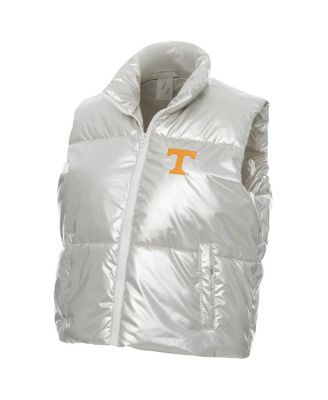 Women's Silver Tennessee Volunteers Metallic Cropped Full-Zip Sleeveless Puffer Vest