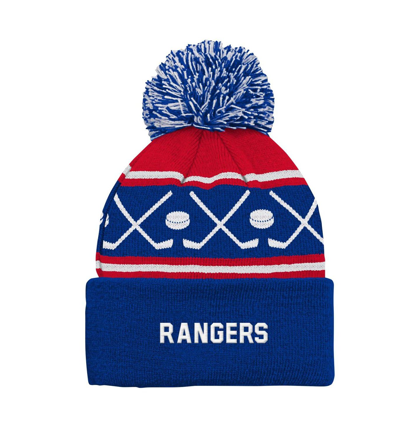 Шапка Outerstuff Blue New York Rangers Face-Off Cuffed with Pom Knit Hat для малышей — фото 2