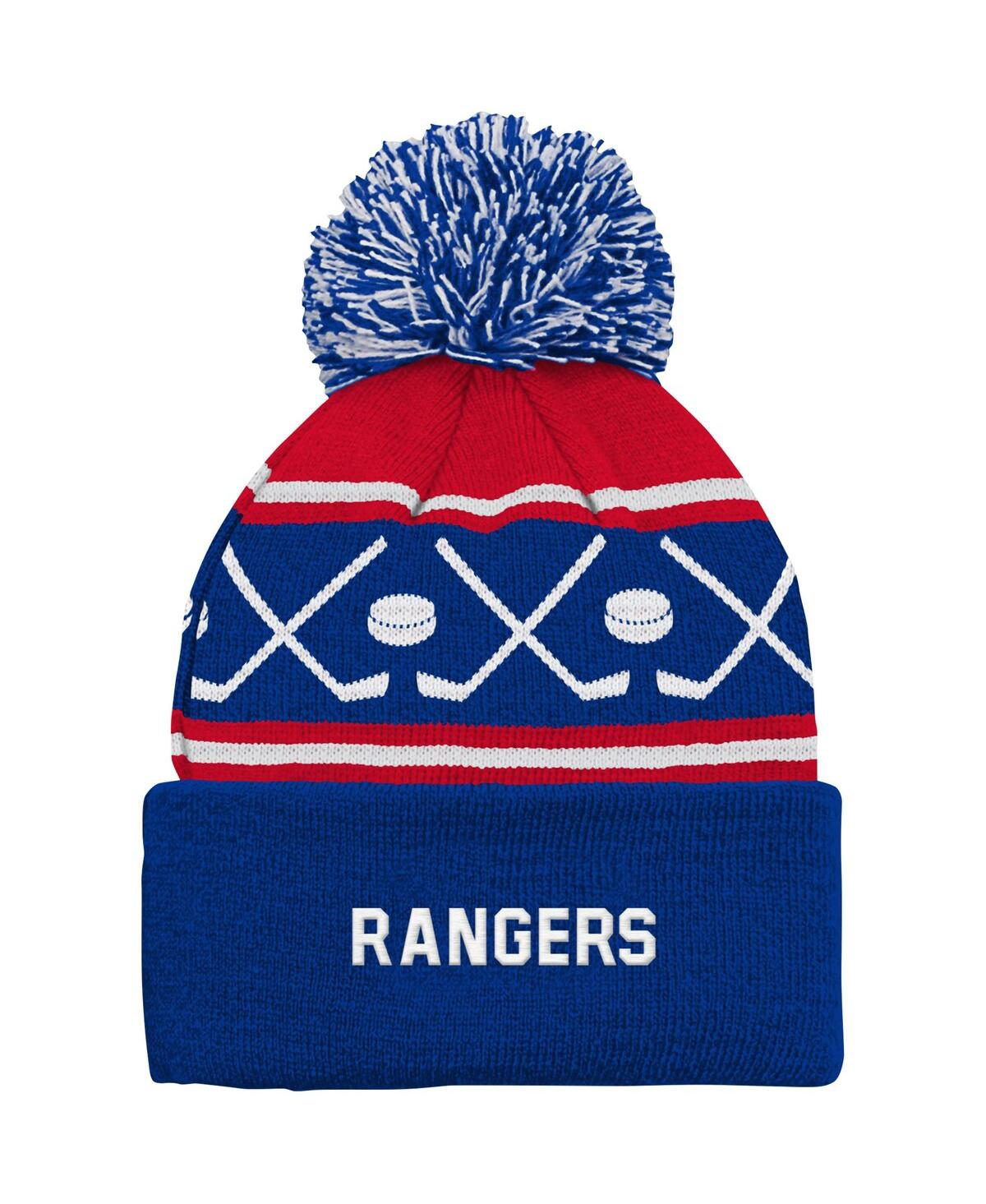 Outerstuff Baby Boys And Girls Blue New York Rangers Face-off Cuffed With Pom Knit Hat In Blue