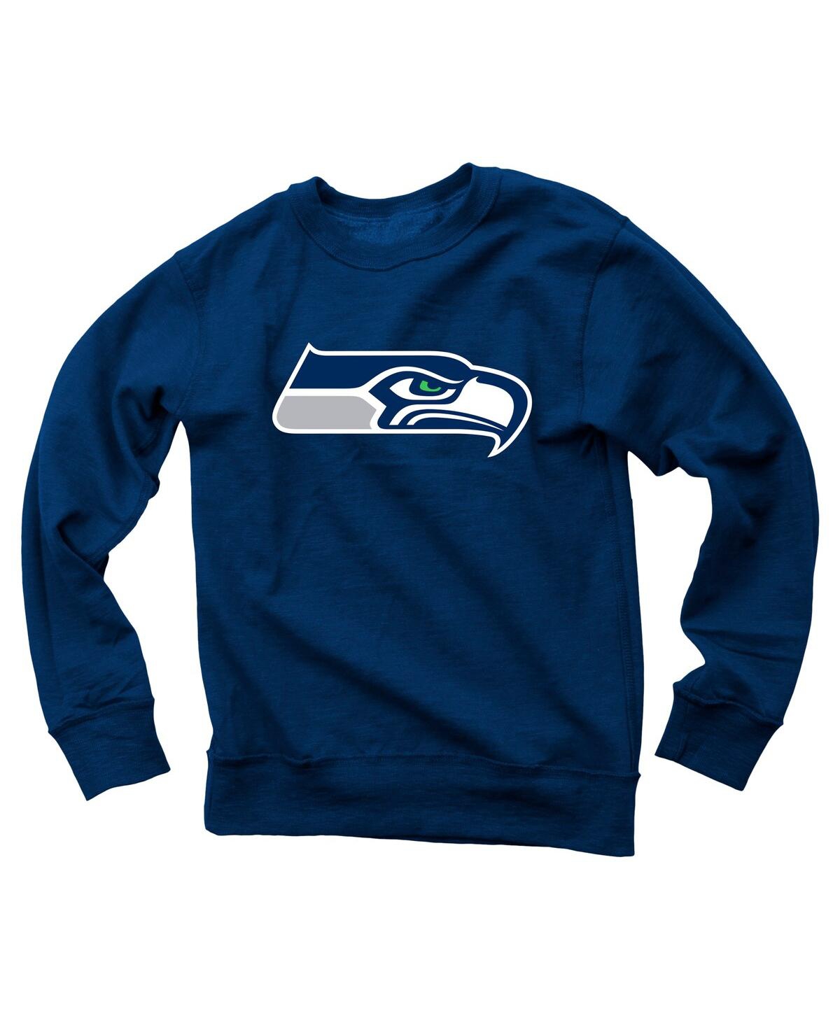 Wes & Willy Big Boys And Girls College Navy Seattle Seahawks Reversible Fleece Pullover Sweatshirt In Blue