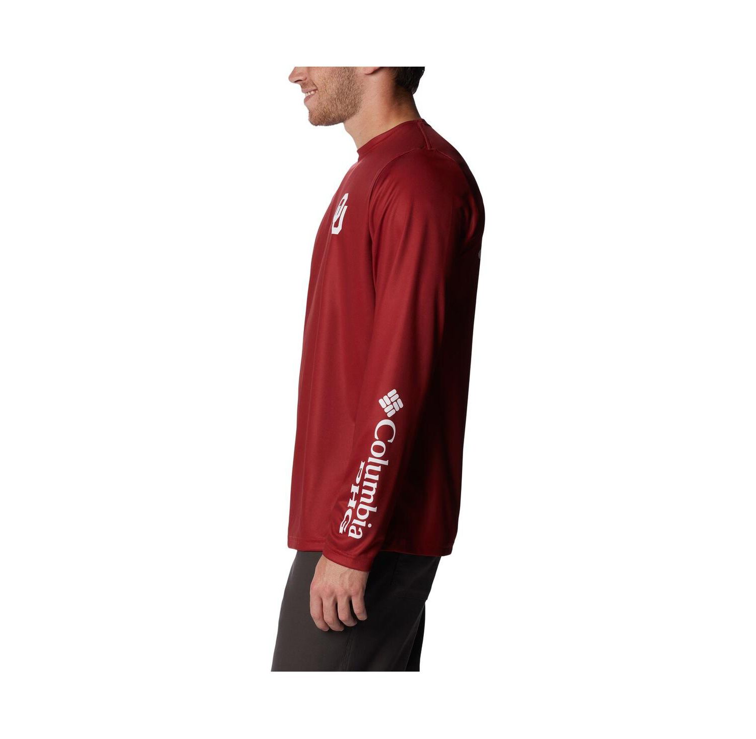 Men's Crimson Oklahoma Sooners Terminal Tackle Omni-Shade Raglan Long Sleeve T-Shirt