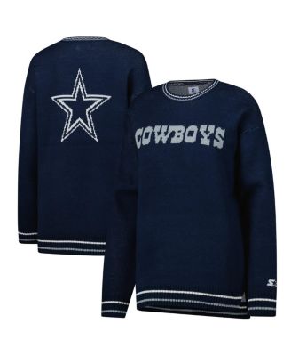 Starter - Women's Navy Dallas Cowboys Oversized On the Ball Intarsia Knit Pullover Sweater