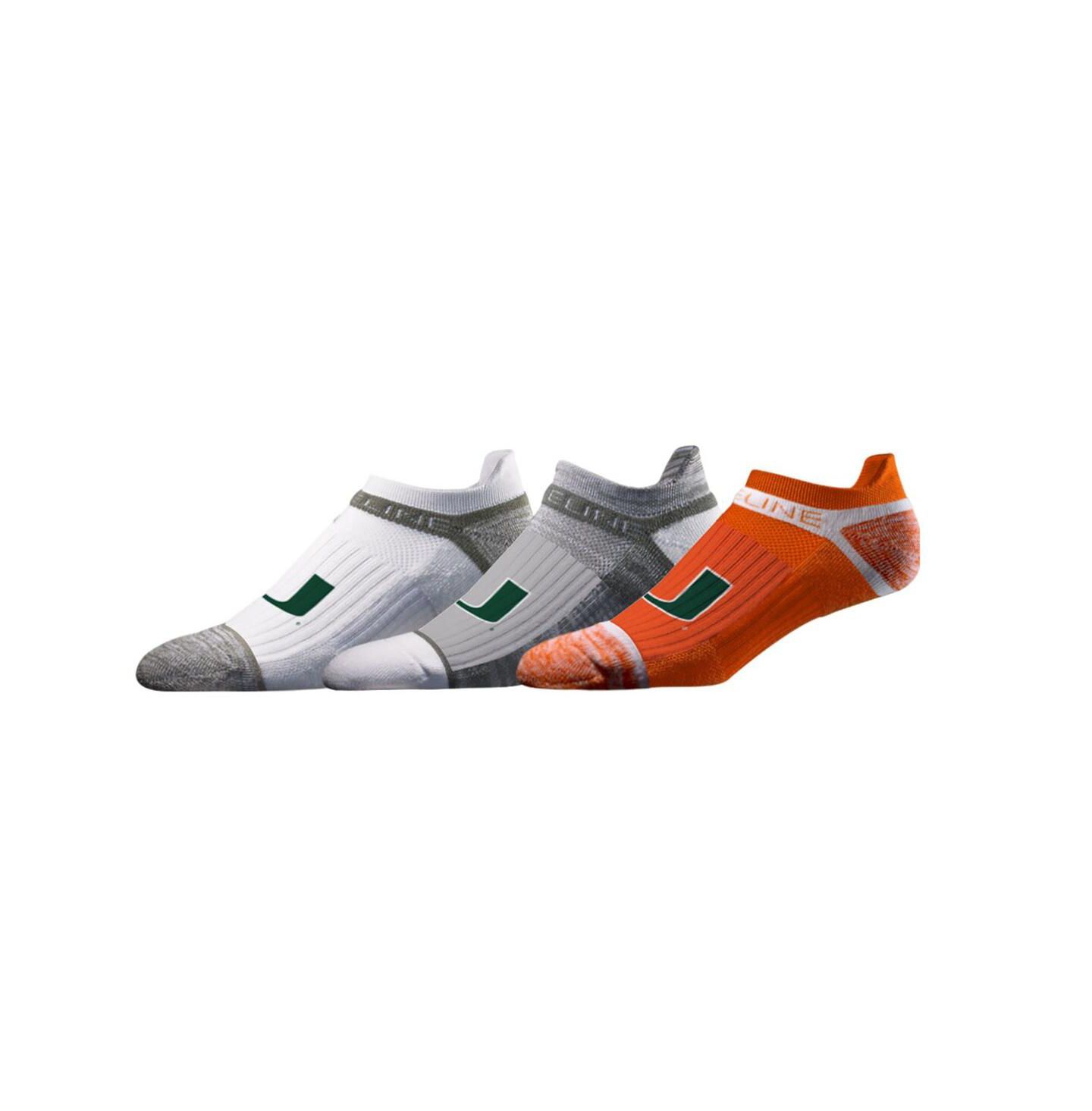 Носки Strideline Men's and Women's 3-Pack Miami Hurricanes Premium Low Ankle Socks Set — фото 1