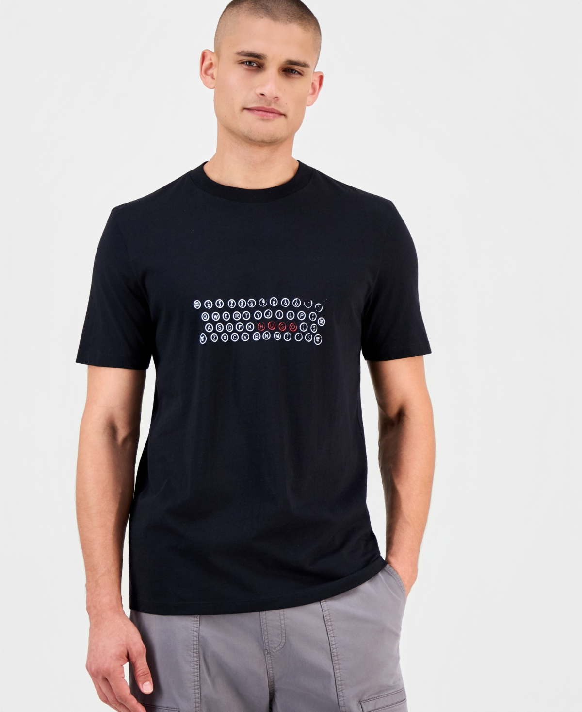 Hugo Boss Men's Deyss Short-Sleeve Keyboard Logo Graphic Crewneck T-Shirt