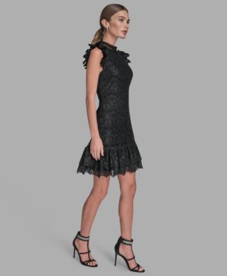 Women's Floral Lace Ruffle Hem Shift Dress