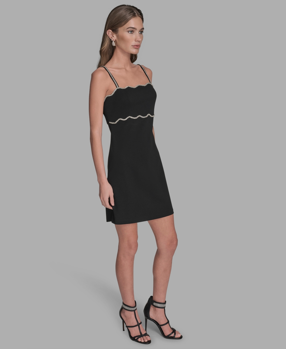 Bcbg Women's Rhinestone Trim Mini Dress In Black