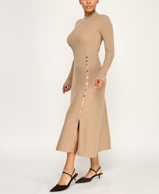 Juniors Mini Buttons A-Line Midi Sweater Dress