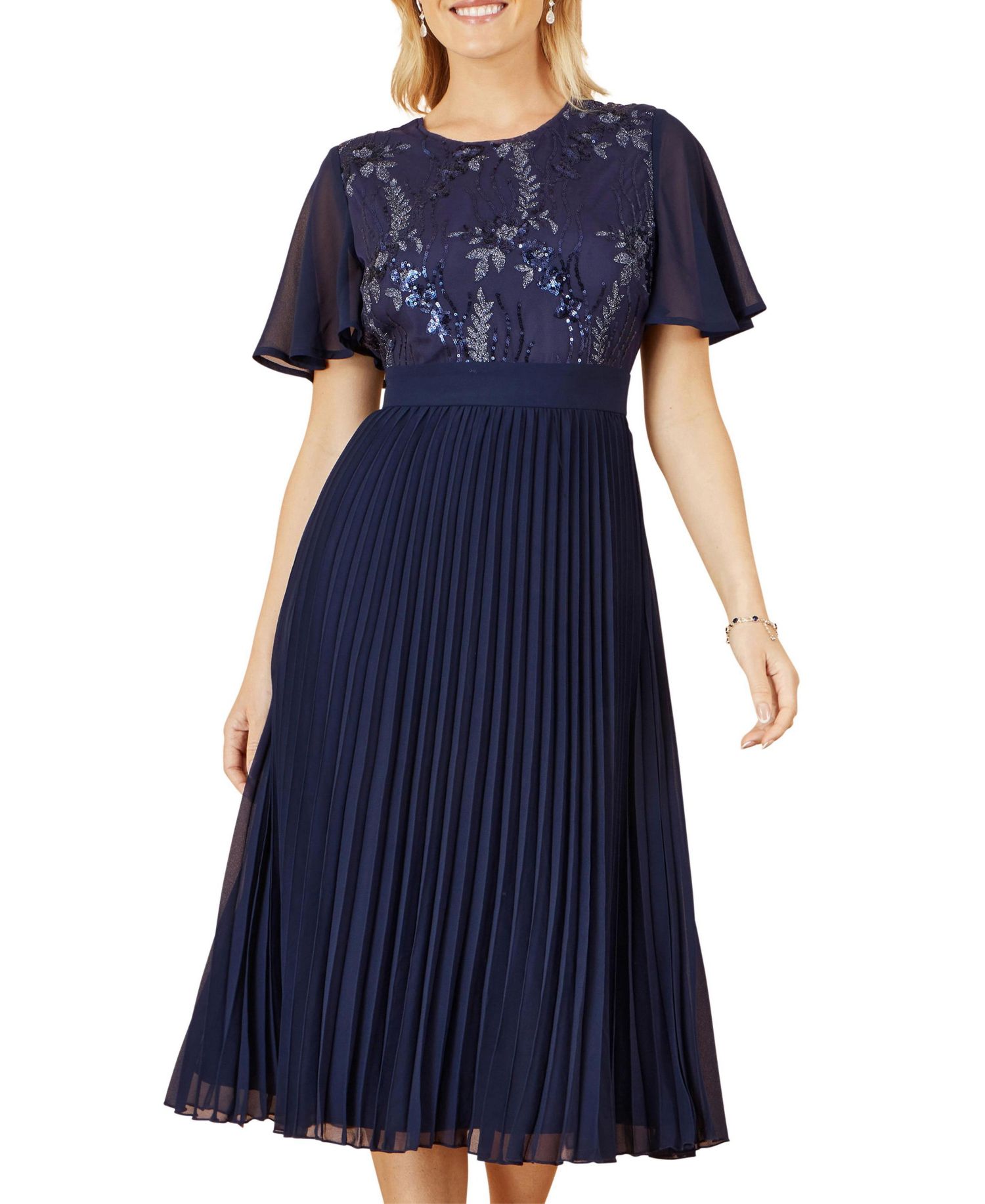 Women's Sequin Embellished Pleated Midi Dress