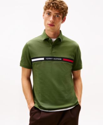 Men's Short Sleeve Embroidered Chest Stripe Polo Shirt