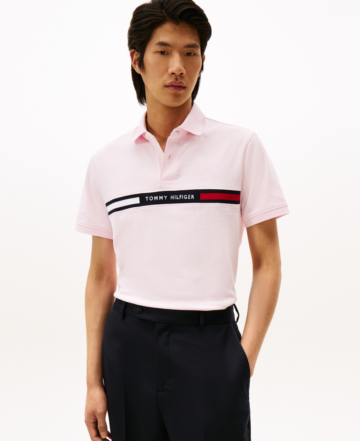 Tommy Hilfiger Men's Short Sleeve Embroidered Chest Stripe Polo Shirt