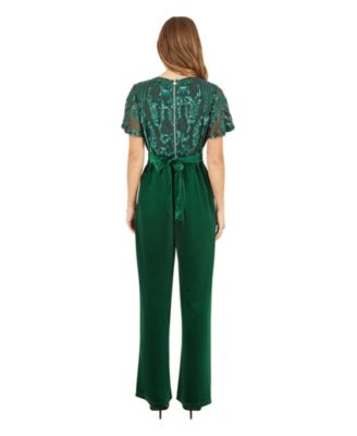 Women's Wrap Sequin Embellished Velvet Jumpsuit