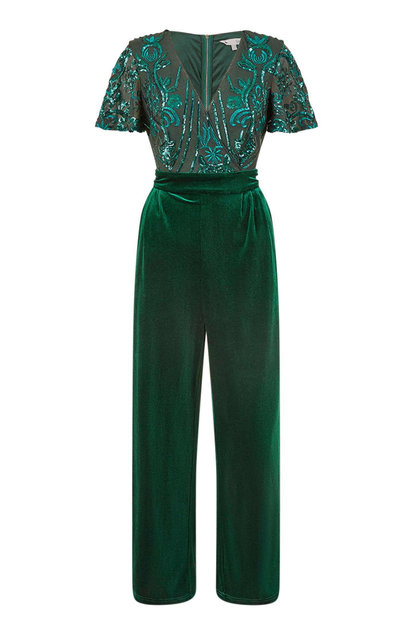Женский комбинезон Yumi Wrap Sequin Embellished Velvet Jumpsuit, цвет: Зелёный — фото 6