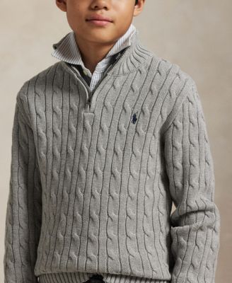 Big Boys Cable-Knit Cotton Quarter-Zip Sweater