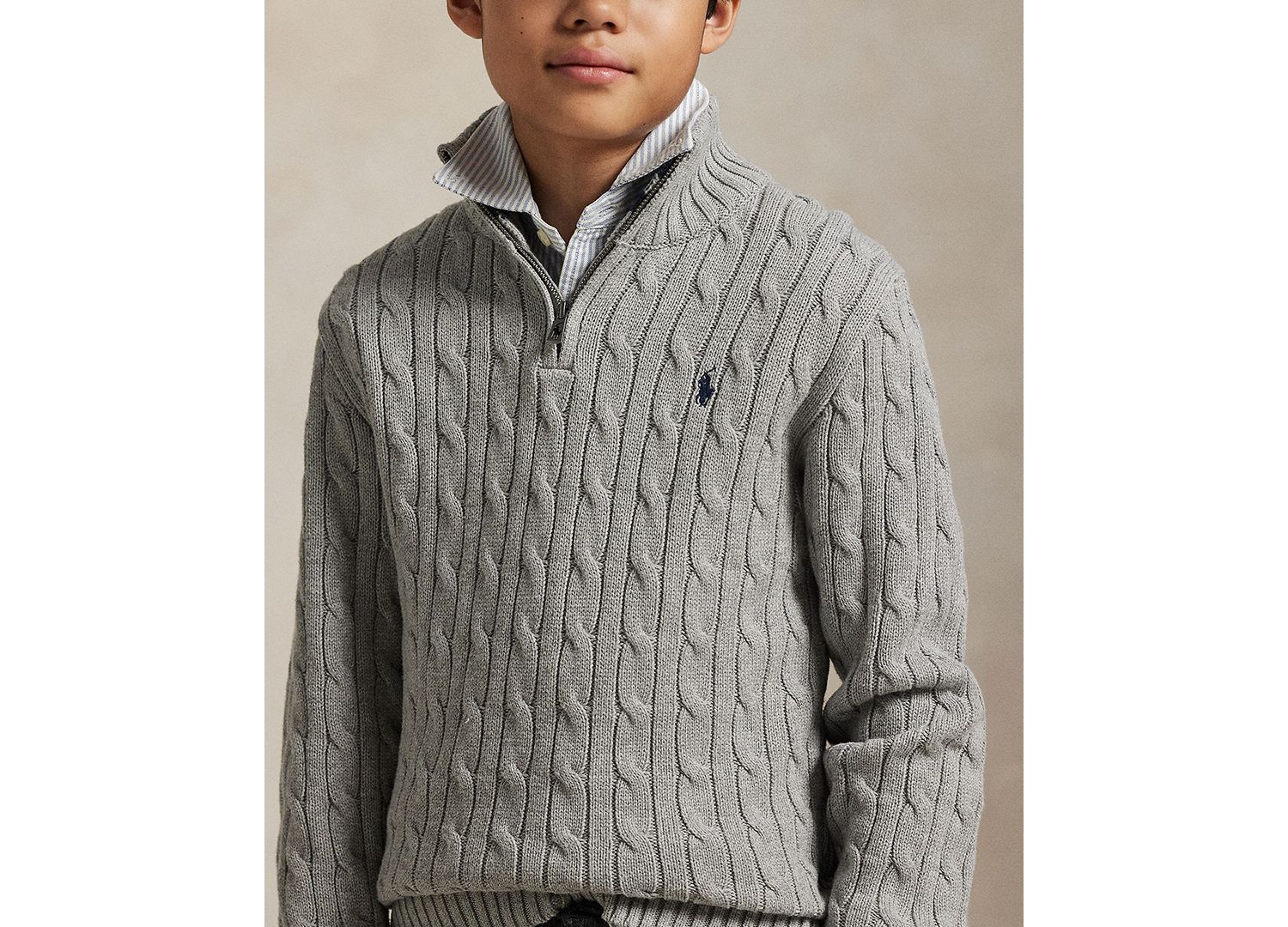 Big Boys Cable-Knit Cotton Quarter-Zip Sweater