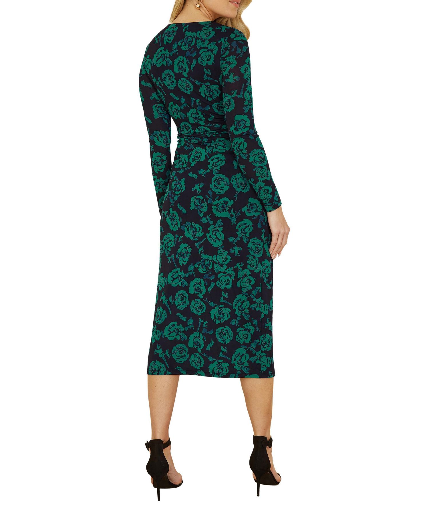 Women's Floral Fitted Mesh Midi Dress
