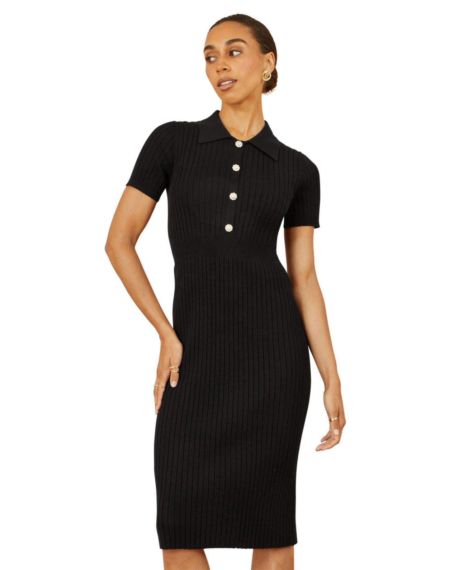 Women's Fitted Rib Knitted Midi Dress