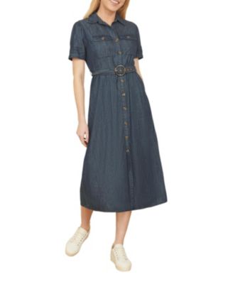Women's Chambray Denim Utility Midi Shirt Dress