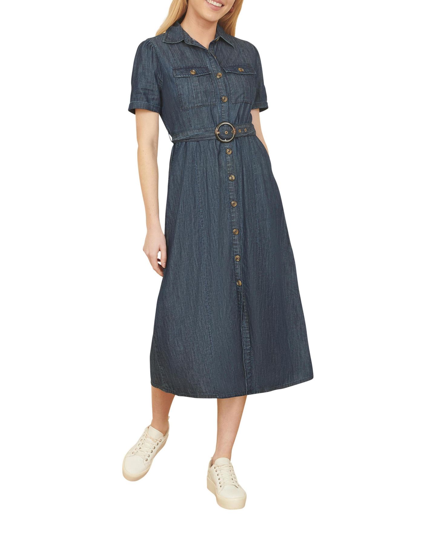 Женское платье Yumi Chambray Denim Utility Midi Shirt Dress, цвет: Синий — фото 5