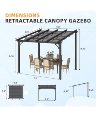 10' x 8' Gazebo for Patio, Retractable Pergola with Adjustable Sun Shade Canopy Roof