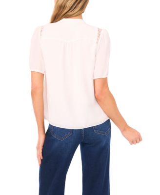 Women's Short Sleeve Shoulder Lace Detail Top