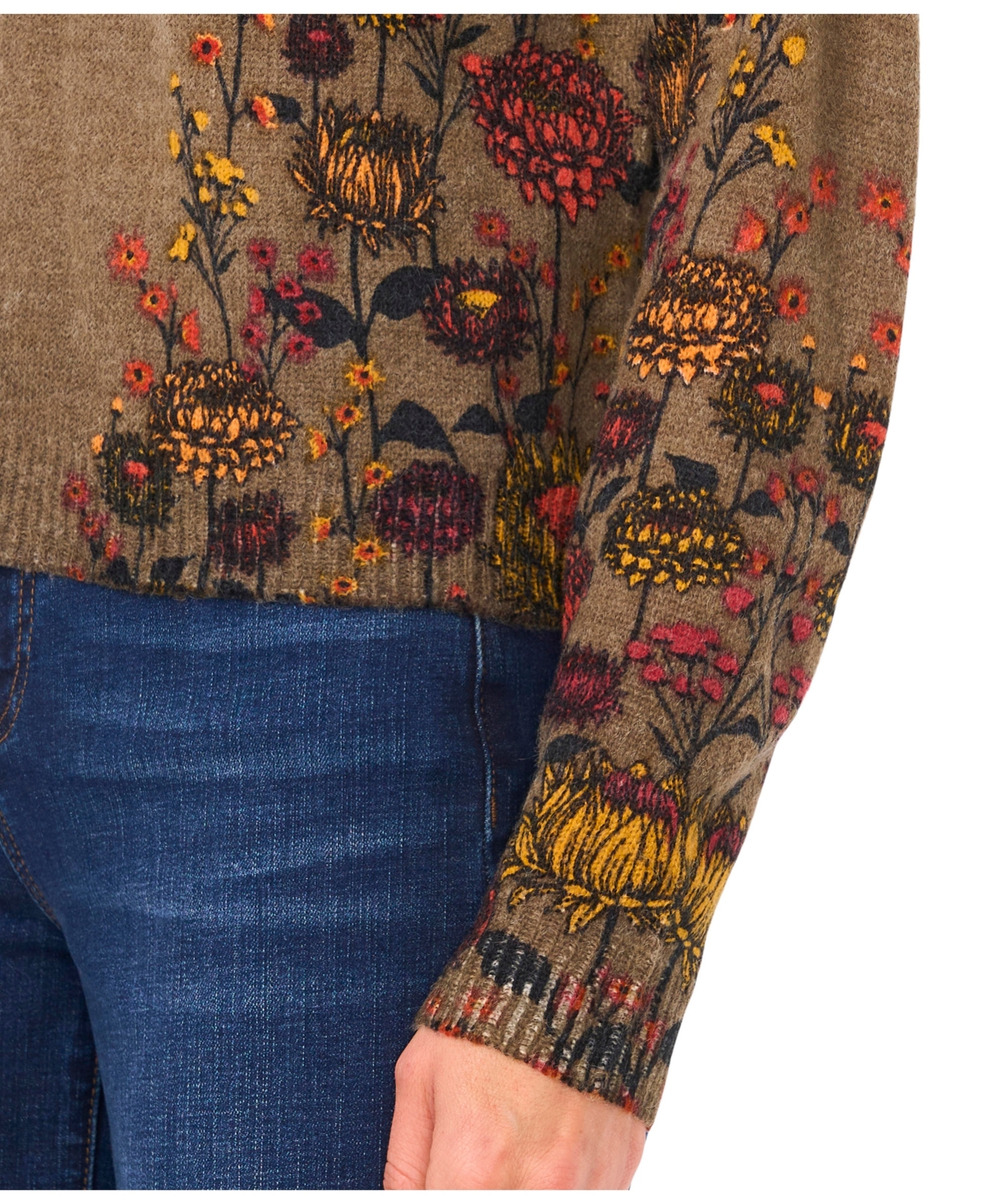 Cece Women's Floral Print Crewneck Sweater In Brown