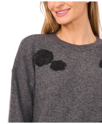 Women's Flower Applique Long Sleeves Sweater