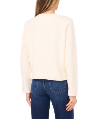 Women's Flower Embroidery Long Sleeves Cardigan Sweater