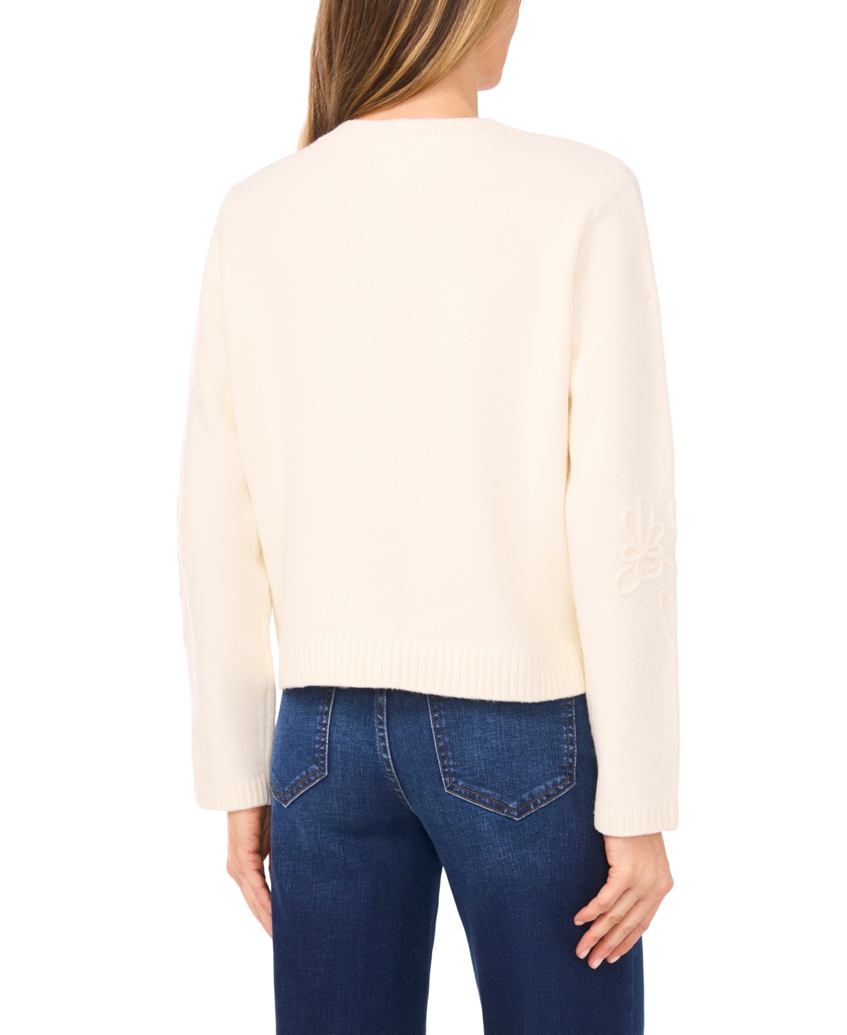 CeCe Women's Flower Embroidery Long Sleeves Cardigan Sweater