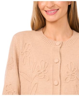 Women's Flower Embroidery Long Sleeves Cardigan Sweater