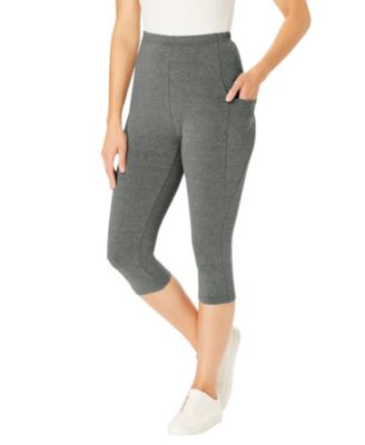 Women's Plus Size Stretch-Cotton Knit Pull-On Pocket Capri Leggings