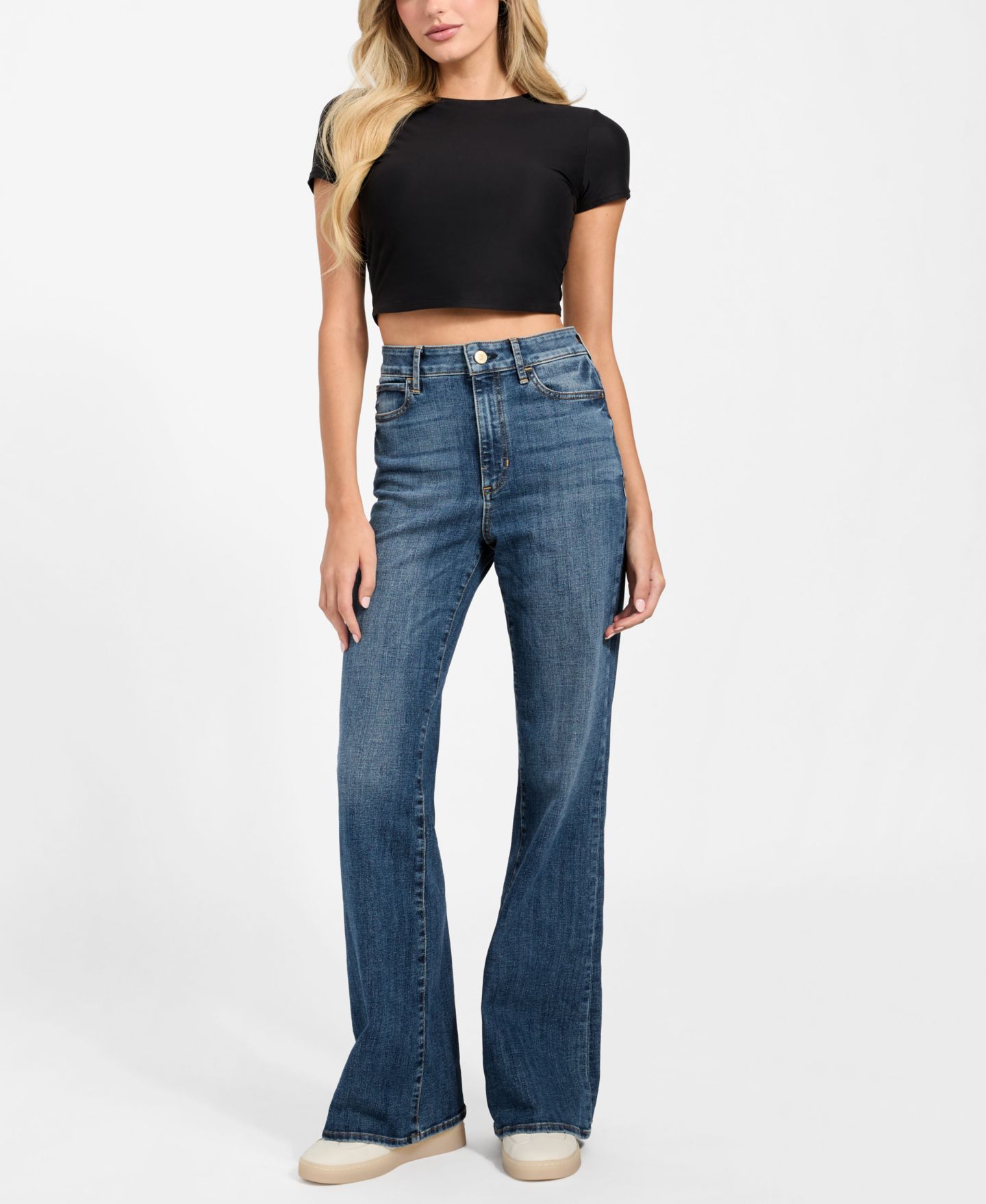 Женские джинсы GUESS Classic Faye High Rise Flare, цвет: Синий туманный варёный — фото 5