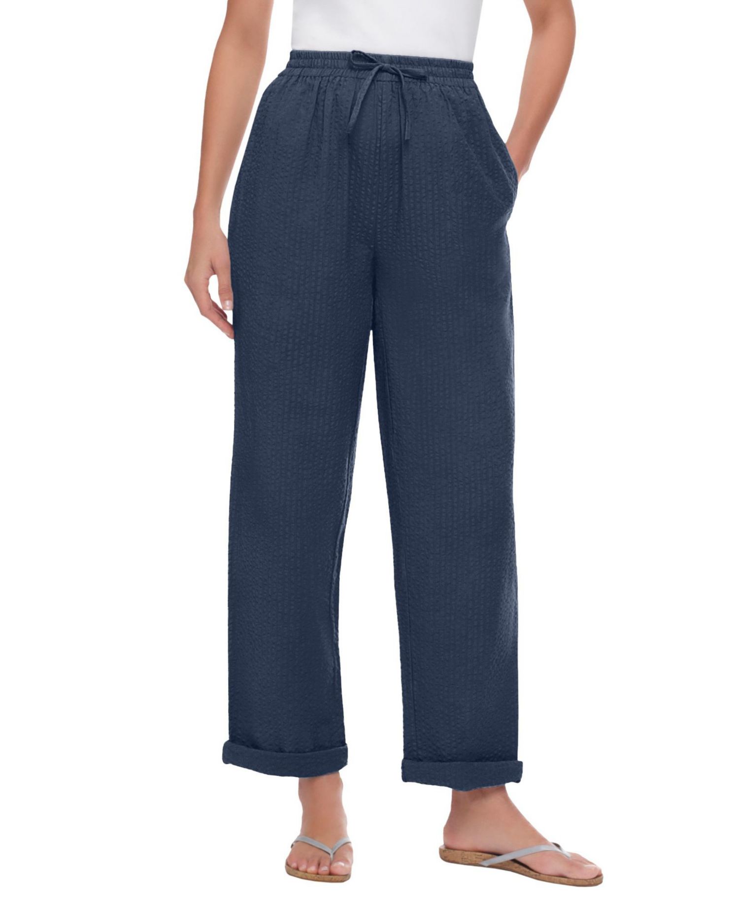 Women's Within Tall Seersucker Pull-on Elastic-Waist Pants