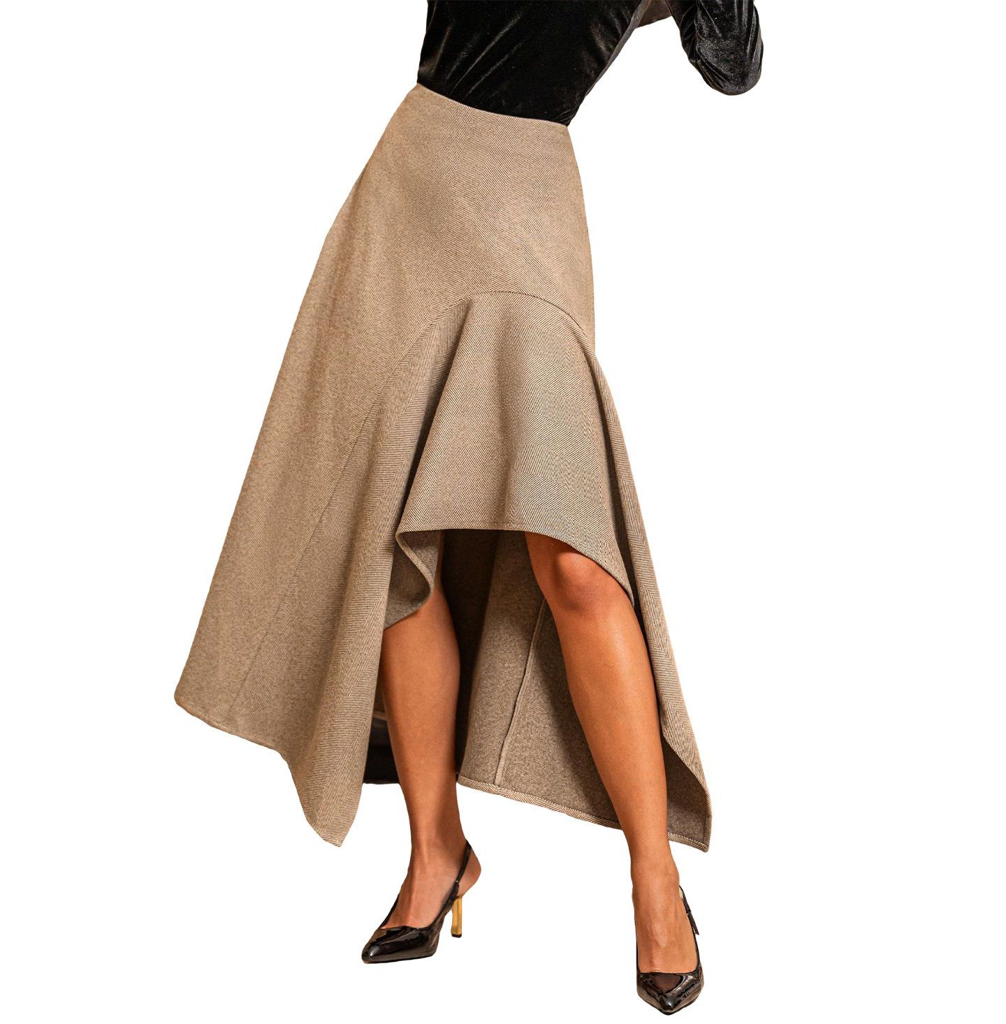 Женская юбка Cupshe Asymmetrical Hem Midi, цвет: Светлый бежевый — фото 1