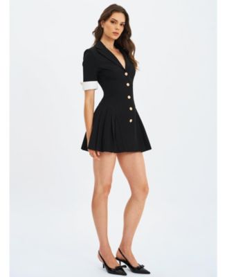 Women's Ilitha Black Woven Crepe Pleated A-Line Mini Dress