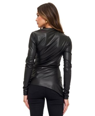 Women's Asymmetrical Faux Leather Long Sleeve Top