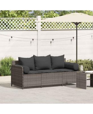 Garden Sofa Grey PE rattan 3-Seater Removable Covers