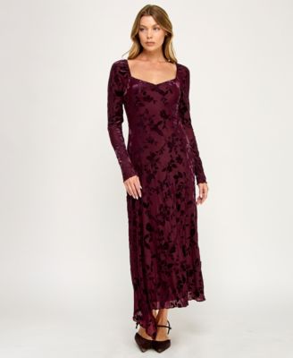 Women's Burnout Long Sleeve Maxi Dress