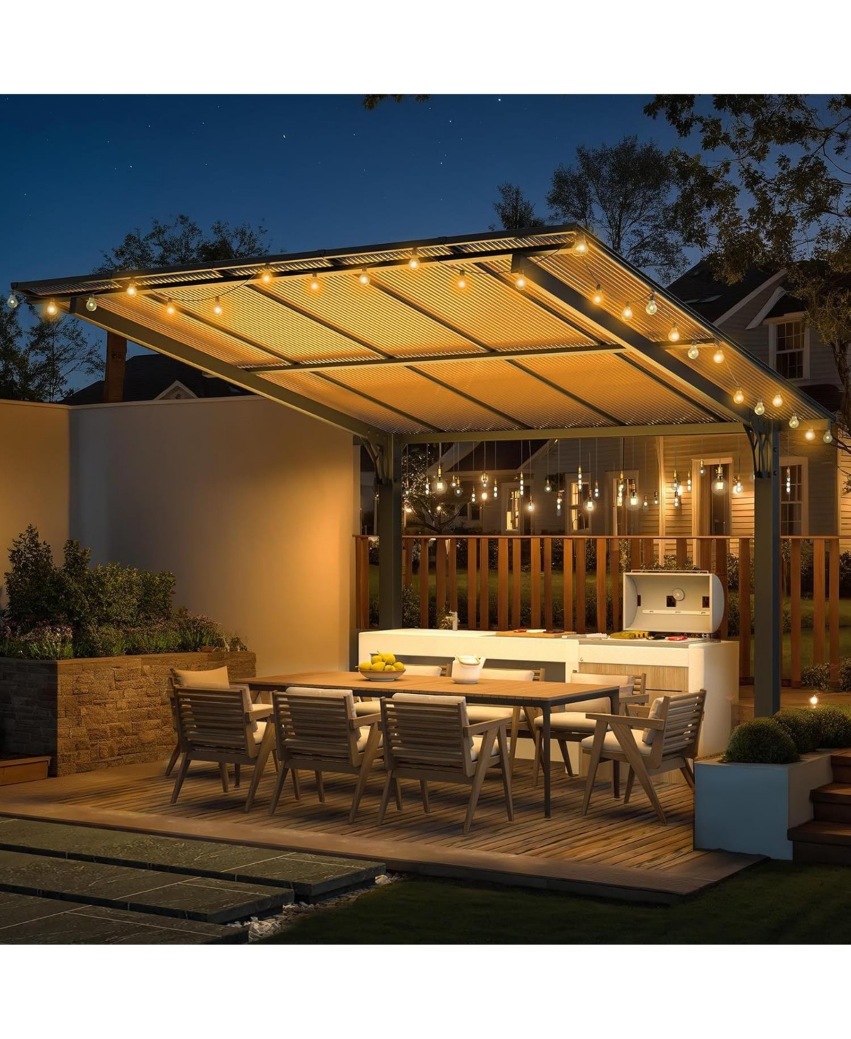 Aecojoy 10' x 10' Outdoor Gazebo Pergola Carport for Patio, Freestanding Lean to Hard Top Pergolas and Gazebos Clearance with Roof