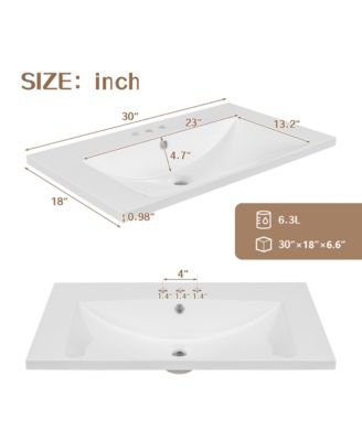 30" Ceramic 3-Faucet-Hole Single Bathroom Vanity Top with Basin