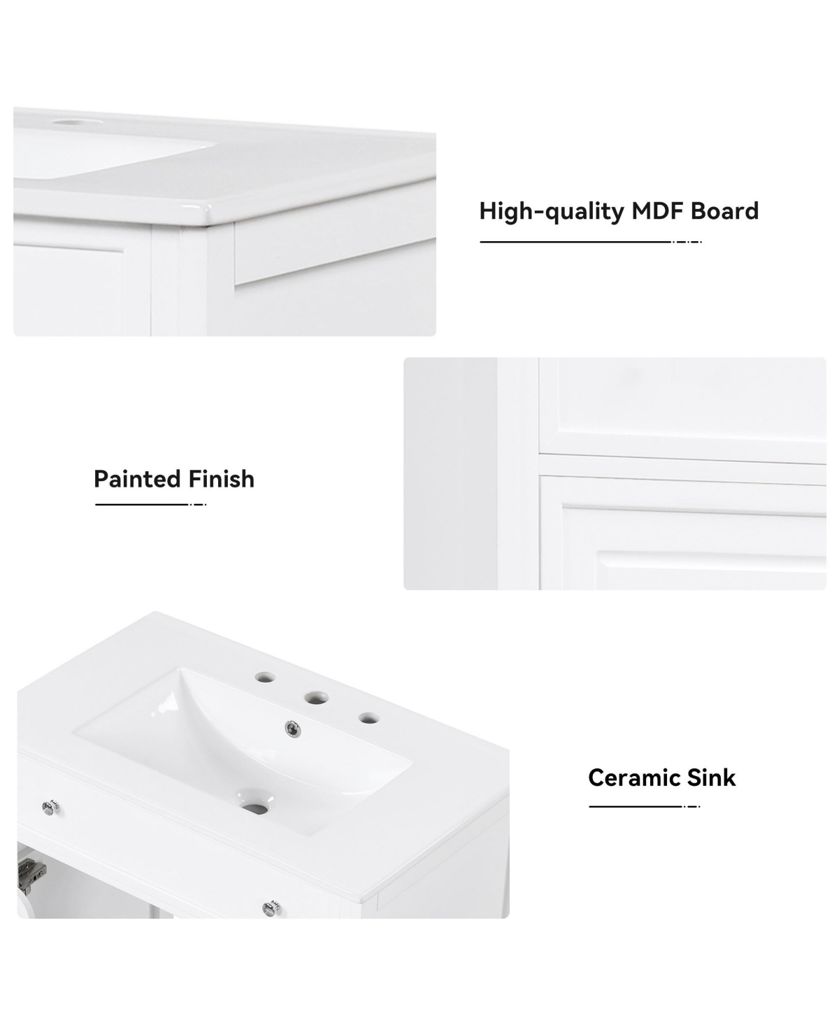 Casainc 30" Bathroom Vanity with Sink Top, Cabinet with Door and Two Drawers, Solid Wood and Mdf, One Package