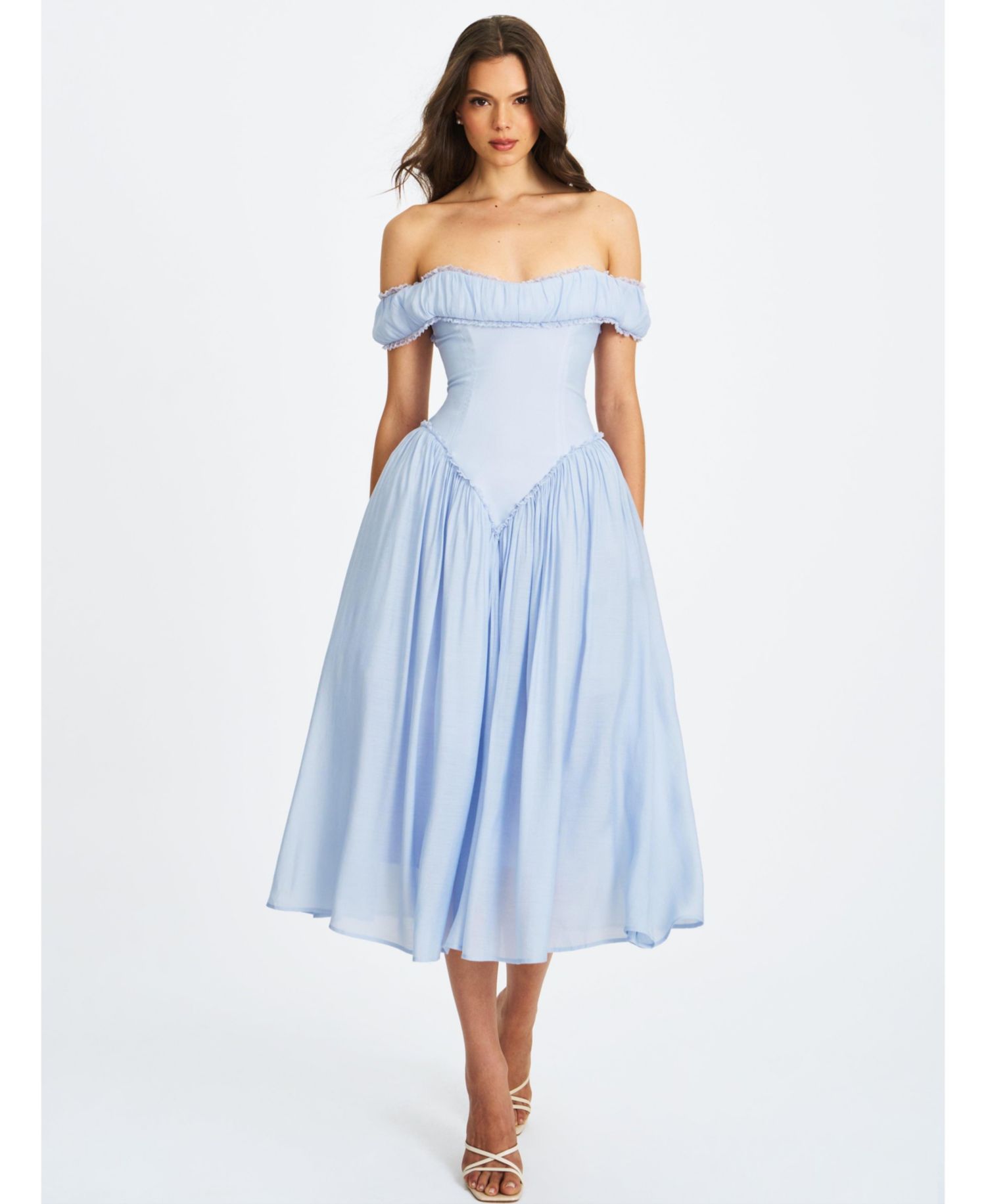 Women's Xavy Baby Blue Off Shoulder Corset Midi Dress