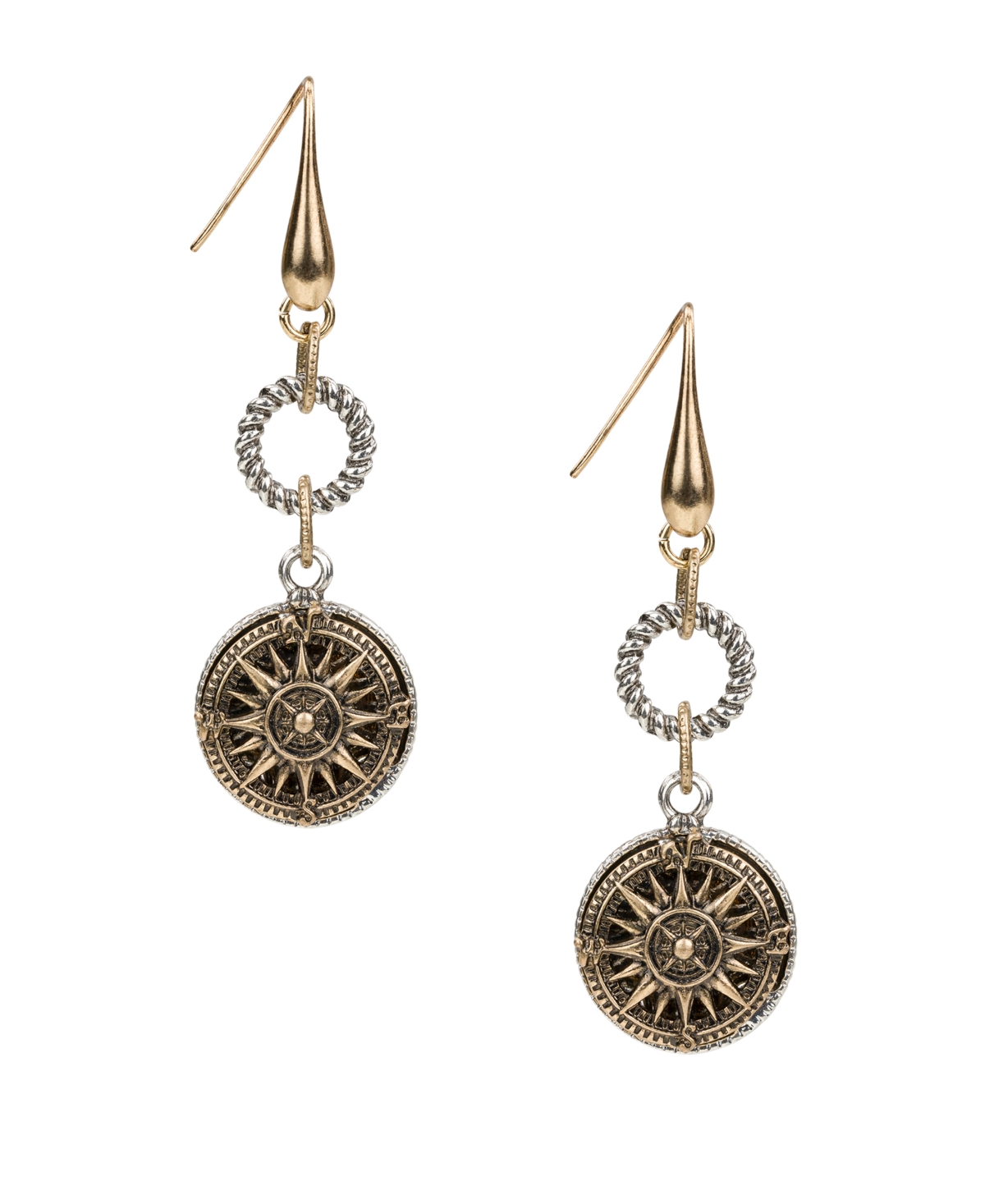 Patricia Nash Antique-like Gold-tone And Silver-tone Ox Rope Ring Compass Earrings In Multi